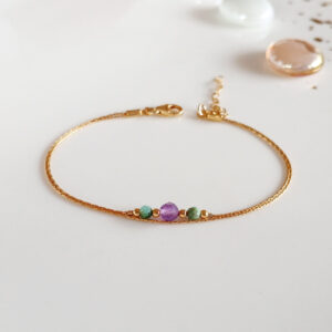 Amethyst and turquoise tiny gold bracelet