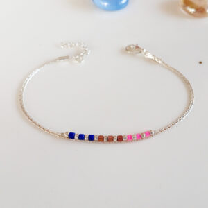 Bi pride flag silver beaded bracelet