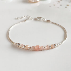 Dainty sunstone gem stone silver bracelet