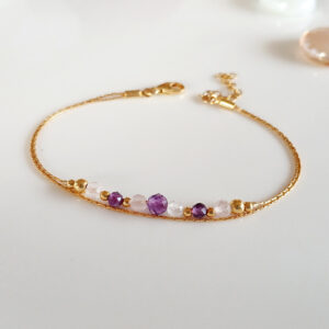 Gold amethyst and clear rose quartz bracelet