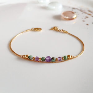 Gold amethyst and turquoise bracelet dainty