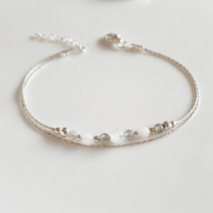 Labradorite and moonstone silver bracelet dainty