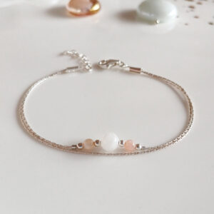 Silver moon and sun gemstone thin bracelet