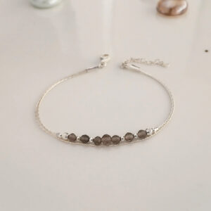 Smoky quartz silver beaded bracelet dainty