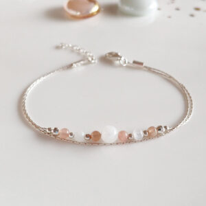 Sun stone and moonstone silver bracelet