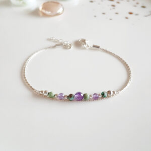 Turquoise and amethyst silver bracelet dainty